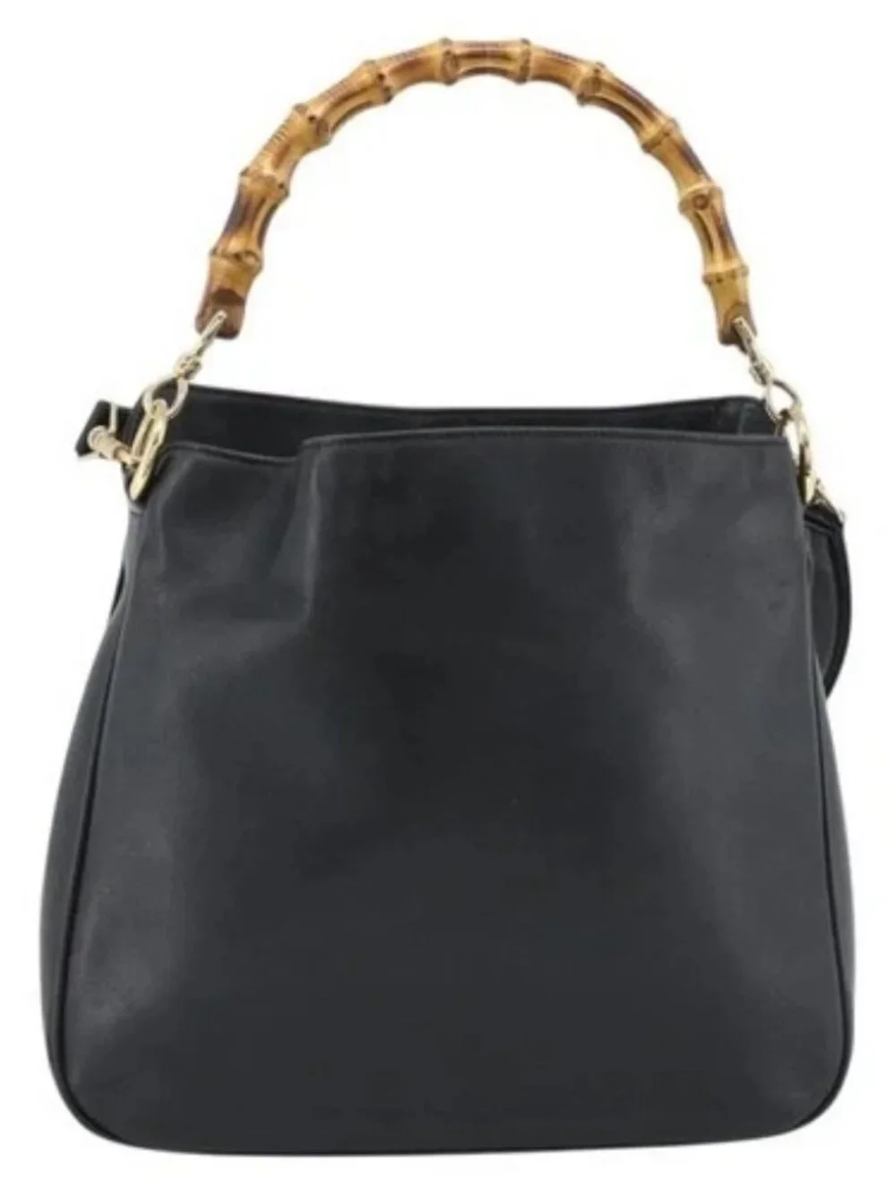 GUCCI Bamboo Shoulder Bag Leather 2way Black Gold 001 1638 2058 Auth ep15046